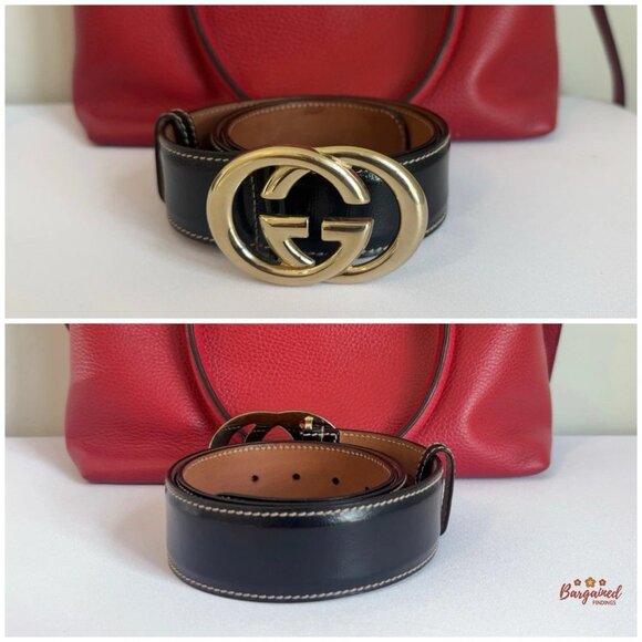 Authentic Gucci Black Leather Gold Double G Buckle Belt 80/32 main image 9